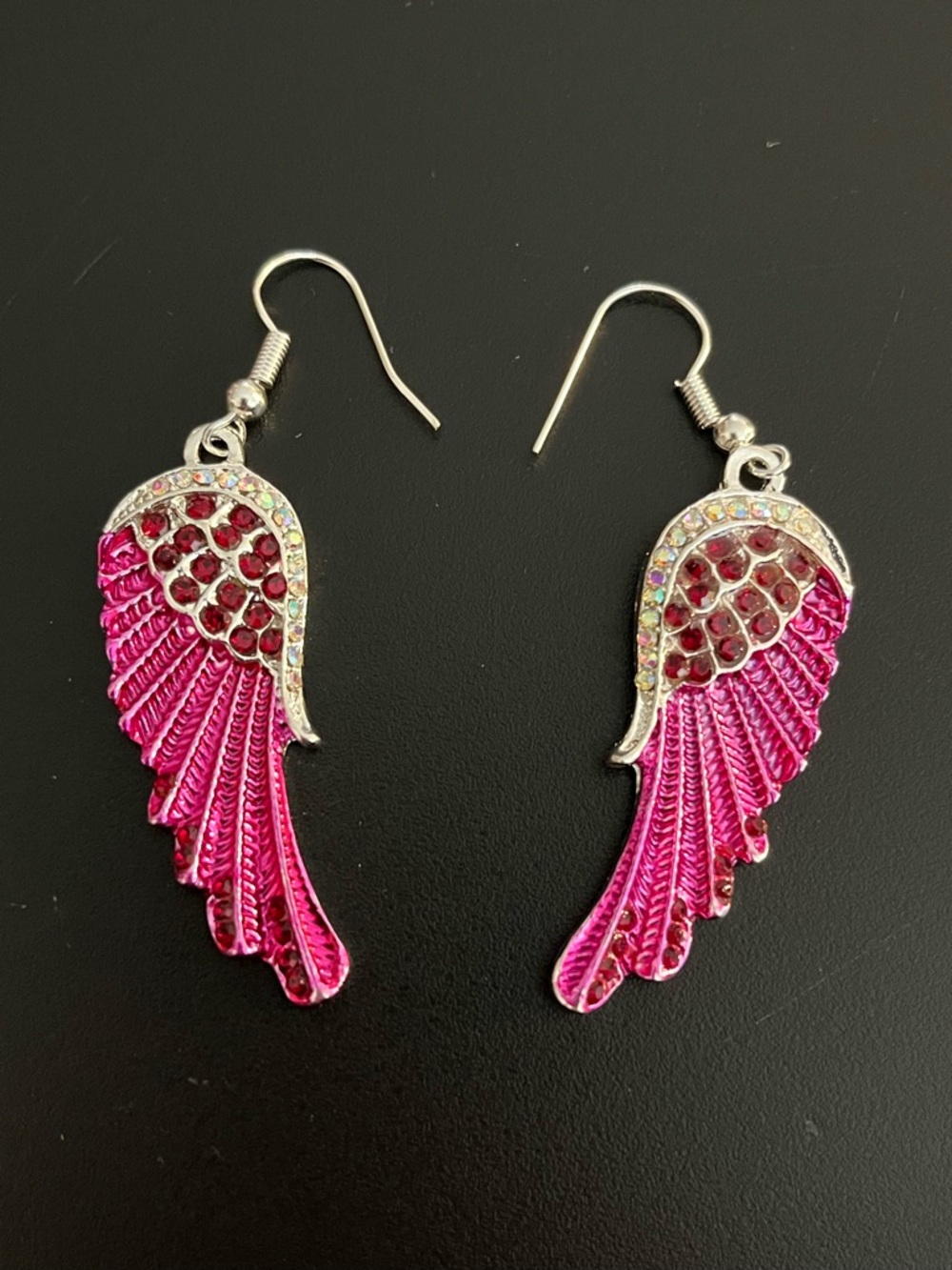 Dark Pink, Red and Silver Angel Wing Drop Earrings   NWT. - Picture 4 of 9